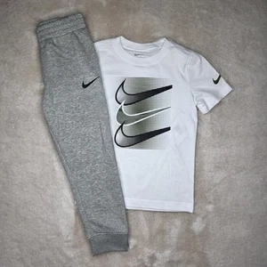 Nike Short Sleeve T-Shirt & Jogger 2 Piece Outfit Set White/Gray Size 6 Boys NWT - Picture 1 of 7