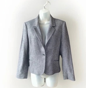 Saville Blazer Tweed Fischgrät Sakko Damen Größe 10 Zierlich Wolle Grau Karriere - Bild 1 von 11