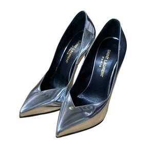 Saint Laurent Pumps Women's Size 34.5 Silver Leather - Picture 1 of 9