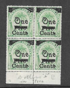 Liberia 1904, 1c on 5c on 6c palm, MISSING dot of "i" of "Five" in block #98-98c - Picture 1 of 2
