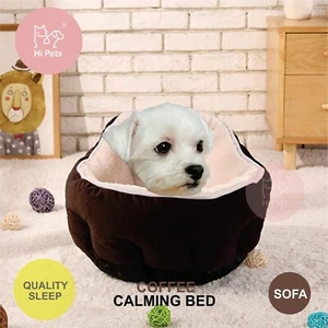 ⭐HiPets⭐Dog Cat Calming Sofa Bed Sleeping Plush Comfy Washable Round 50CM Coffee - Picture 1 of 6