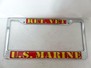 Retired Vet. U.S. Marine Chrome / Red License Plate Frame Metal not Plastic - Bild 1 von 3