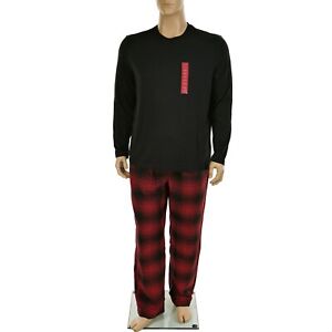 CROFT & BARROW Men's 2pc X-LARGE Pajama Set BLACK TOP & RED CHECK FLANNEL PANTS