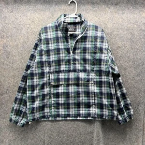 Woolrich Sweater Men Medium Blue Plaid Nylon Pullover Half Zip Jacket Anorak - Picture 1 of 12