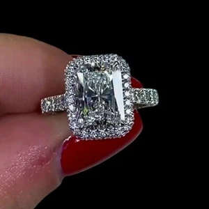 Anillo de corte radiante de diamantes tratados blancos de 6 quilates ¡color certificado F! Anillo de compromiso - Imagen 1 de 5