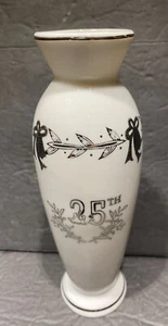 LEFTON 25TH ANNIVERSARY CHINA BUD VASE WHITE WITH SILVER DECOR 6.25” TALL - Picture 1 of 9