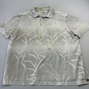 Nat Nast Men’s Polo Shirt 2XL Gray White Hawaiian Palm Leaves Short Sleeve - Picture 1 of 10