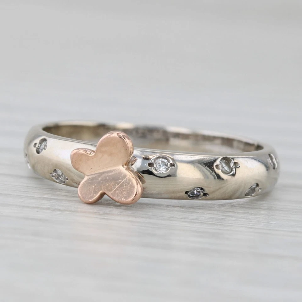 Cubic Zirconia Butterfly Ring 14k White Rose Gold Stackable Size 7.5 - Image 1 of 4