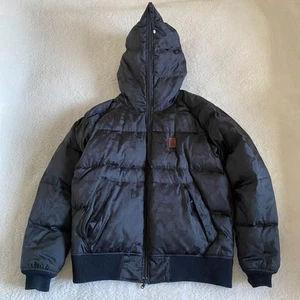 A Bathing Ape Down Jacket Camouflage Leather Logo Full Zip Black L 930173 - Picture 1 of 15