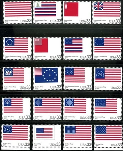 SC# 3403a thru t - 33¢ Stars & Stripes Historic American Flags- 20 Single Stamps - Picture 1 of 1