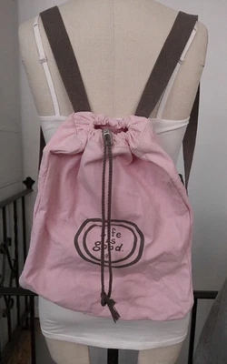 Life is Good Pink Brown Adjustable Straps Cinch Backpack Knapsack Bag - Image 1 of 4