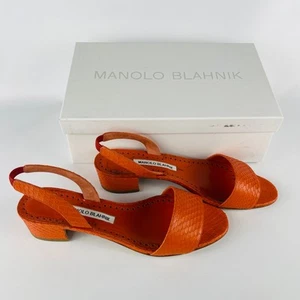 Manolo Blahnik Orange Dora Snake Sandals Size 39 1/2 / 9.5 - Picture 1 of 10