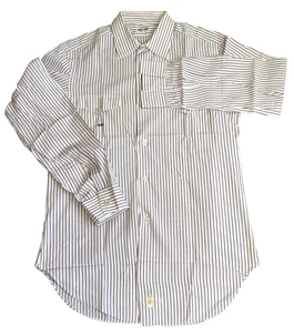 Camisa de vestir de colección Jimmy Chen para hombre L blanca azul a rayas abotonada hecha a medida nueva - Imagen 1 de 16