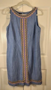 Abito donna Talbots blu cotone ricamato tubino smanicato tg 8 vedi descrizione - Foto 1 di 6