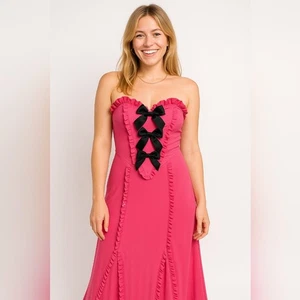 New Pink Cottagecore Maxi Dress Fairycore Soft Stretch Maxi Dress Size M - Picture 1 of 8