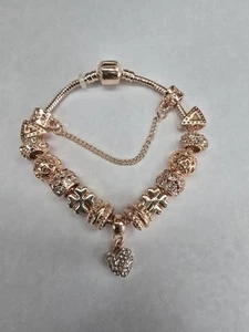 Rose Gold Authentic European Charm Bracelet with charms - Picture 1 of 9