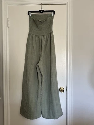 Mono para mujer talla: L sin tirantes textura acanalada tubo pierna ancha verde claro Foto 1 de 4