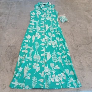 Vestido Talbots Pequeño Verde Floral Largo Maxi Sin Mangas Cuello Aberturas - Imagen 1 de 10