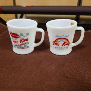 Fire-King Japan D Mug Set Milk Glass Checkered Design Collectible Vintage - Picture 1 of 7