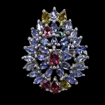 Anillo de plata de ley 925 rodolita tanzanita piedras preciosas naturales joyería Foto 1 de 4