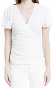 Max Studio Damen weiß seitlich geraffter Surplice Ausschnitt Faux Wickel Top Größe XL neu mit Etikett - Bild 1 von 10