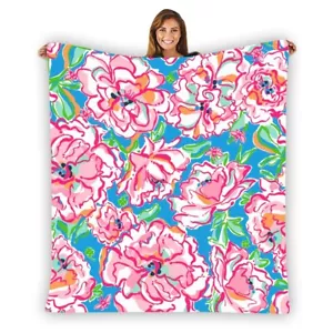 Lilly Pulitzer Pink Flower Soft Warm Single-Side Printing Flannel Fleece Blanket - Picture 1 of 3
