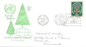 August 29 1960 USPS FDC 8 Cent UN World Forestry Congress Vintage - Picture 1 of 1