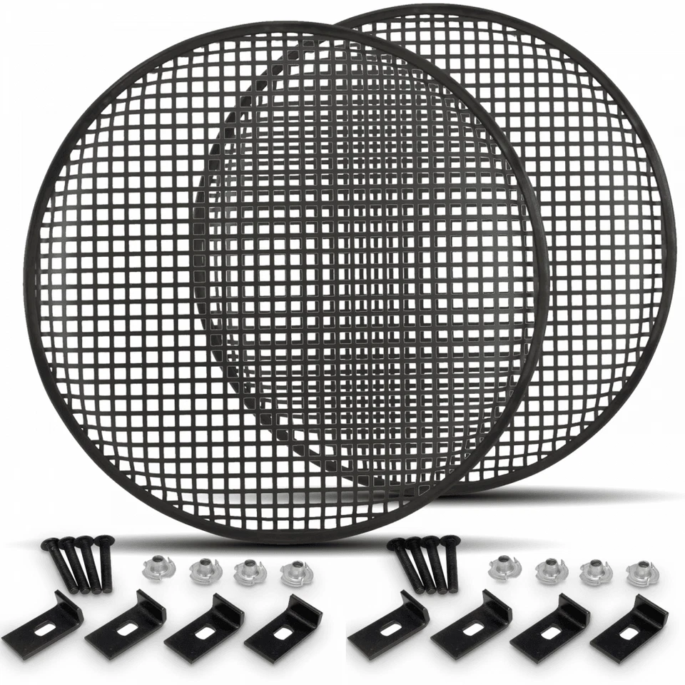 2 x Black Metal Mesh Speaker Grilles 15 inch Inc Clamps and Fixings 380mm Grill Foto 1 de 4