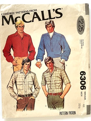 Camisa de hombre McCall años 70 patrón 6306 talla 44 sin cortar Foto 1 de 2