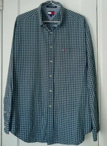 Tommy Hilfiger Men's Shirt XL Long Sleeve Blue & White Plaid Cotton Regular Fit - Picture 1 of 6