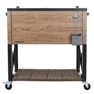 80 qt. Oak Woodgrain Style Patio Cooler with Wicker Bottom Shelf - Picture 1 of 7