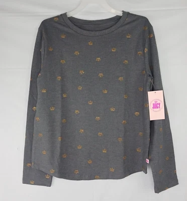 Camisa/blusa gris para niñas jóvenes JUICY Couture manga larga corona dorada icono nueva Foto 1 de 4
