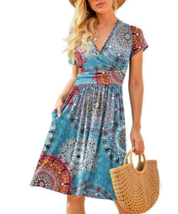 Lapentry Teal Medallion Surplice Pocket Dress Size S - Picture 1 of 4