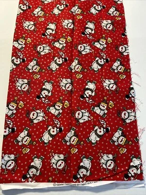 Christmas Snowman Toss Red Green Cotton Fabric 26” X 44” New Quilting Silver - Image 1 of 3