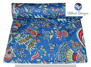 5 Yard Indian Floral Cotton Hand Block Blue Dressmaking Fabric - Picture 1 of 5