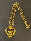 Chanel Necklace Auth Coco Cc Pendant Choker Gold Heart Vintage France Gp F S