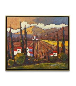 Hungryartist - Pintura Original de Sunset Field sobre Lienzo 20x24 Enmarcado - Imagen 1 de 6