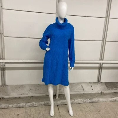 TALBOTS Cable Knit Tweed Sweater Dress Women's Size L Blue - Image 1 of 4