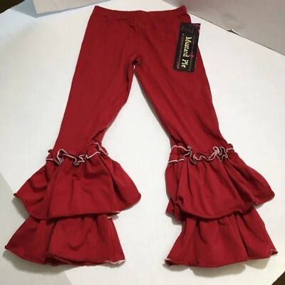 Mustard Pie Paradiso Leggings 7 Red Cream Ruffle Gathers Valentines Day New - Image 1 of 4
