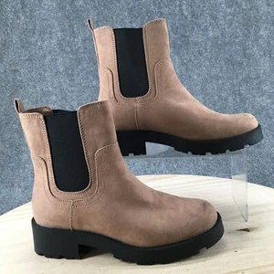 Old Navy Boots Womens 8 Chelsea Booties Beige Faux Suede Pull On Block Heels - Picture 1 of 16