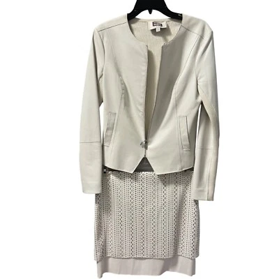 E3 By Etcetera Skirt Suit Sz 4/S Genuine Leather Jacket With Knit Back & Sleeves - Image 1 of 4
