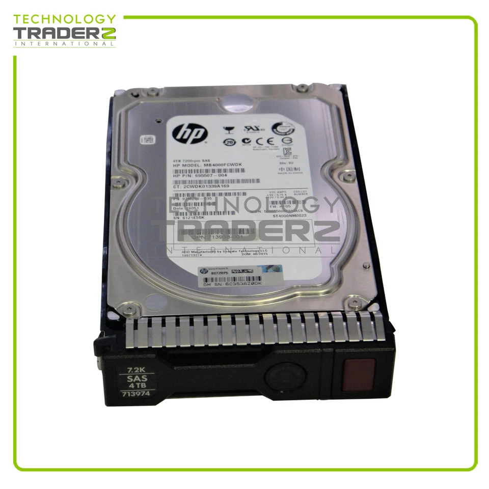713850-B21 HP 4TB 7.2K SAS 6G SC 3.5" HDD 695507-004 713974-001 Pulled - Image 1 of 1