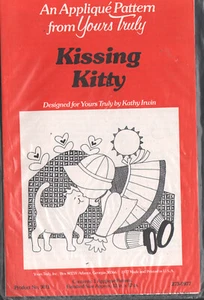 Yours Truly Applique Pattern-Kissing Kitty for Hand or Machine Applique - Picture 1 of 1