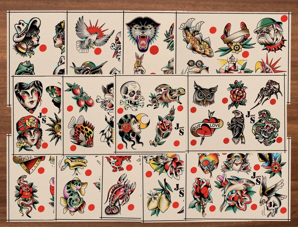 American Traditional Tattoo Flash Set of 13