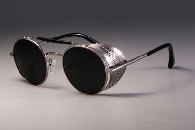 Steampunk Sunglasses Men Women Glasses 10 Colors Retro Round metal side shield - Image 1 of 4