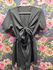 Womens Black Front Tie Romper Shorts Size Medium - Picture 1 of 3