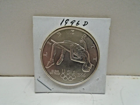 1996D Uncirculated High Jump Atlantic Games Commemorative Silver Dollar Cover