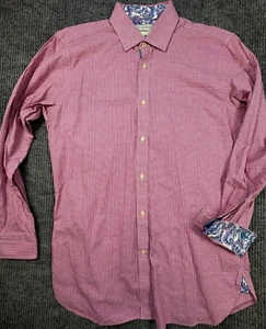 Ted Baker Shirt Mens 15.5 32/33 Red Gingham Button Long Sleeve Flip Cuff Paisley - Picture 1 of 11