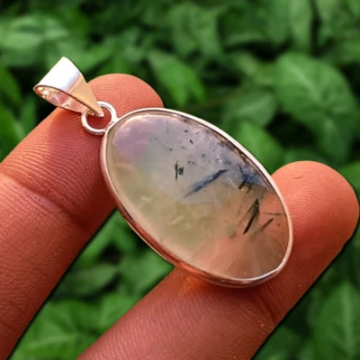 Colgante étnico de piedras preciosas prehnita corte ovalado enchapado en plata 925 joyería de regalo perfecta Foto 1 de 4