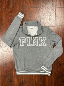 Victoria’s Secret PINK 1/4 Zip Gray Athletic Long Sleeve Top Sweatshirt Size XS - Picture 1 of 18